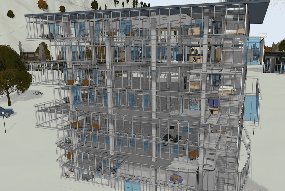 A 3D map of Los Angeles with buildings represented as white blocks