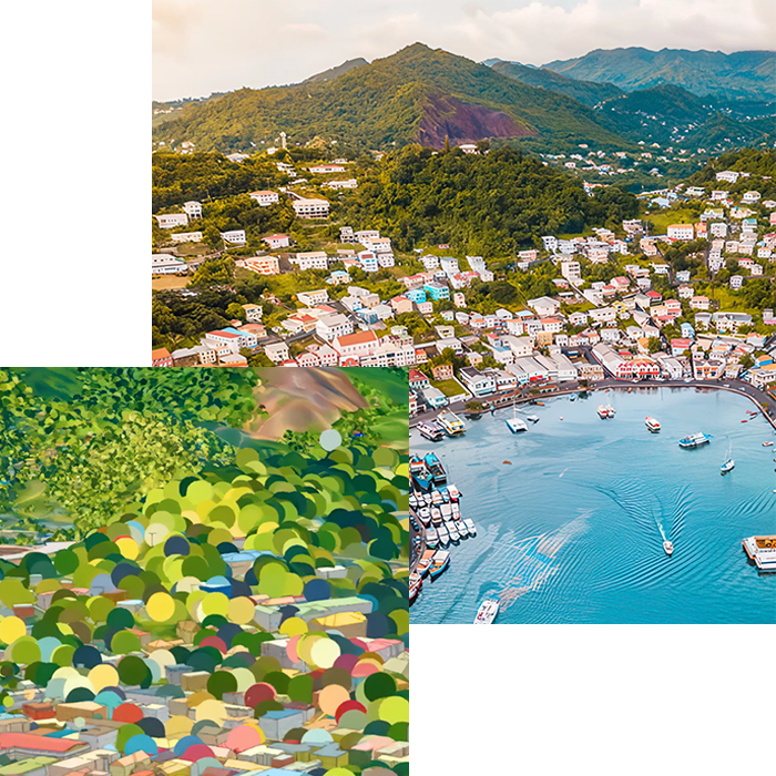 Mapa 3D de zona montañosa en colores vibrantes