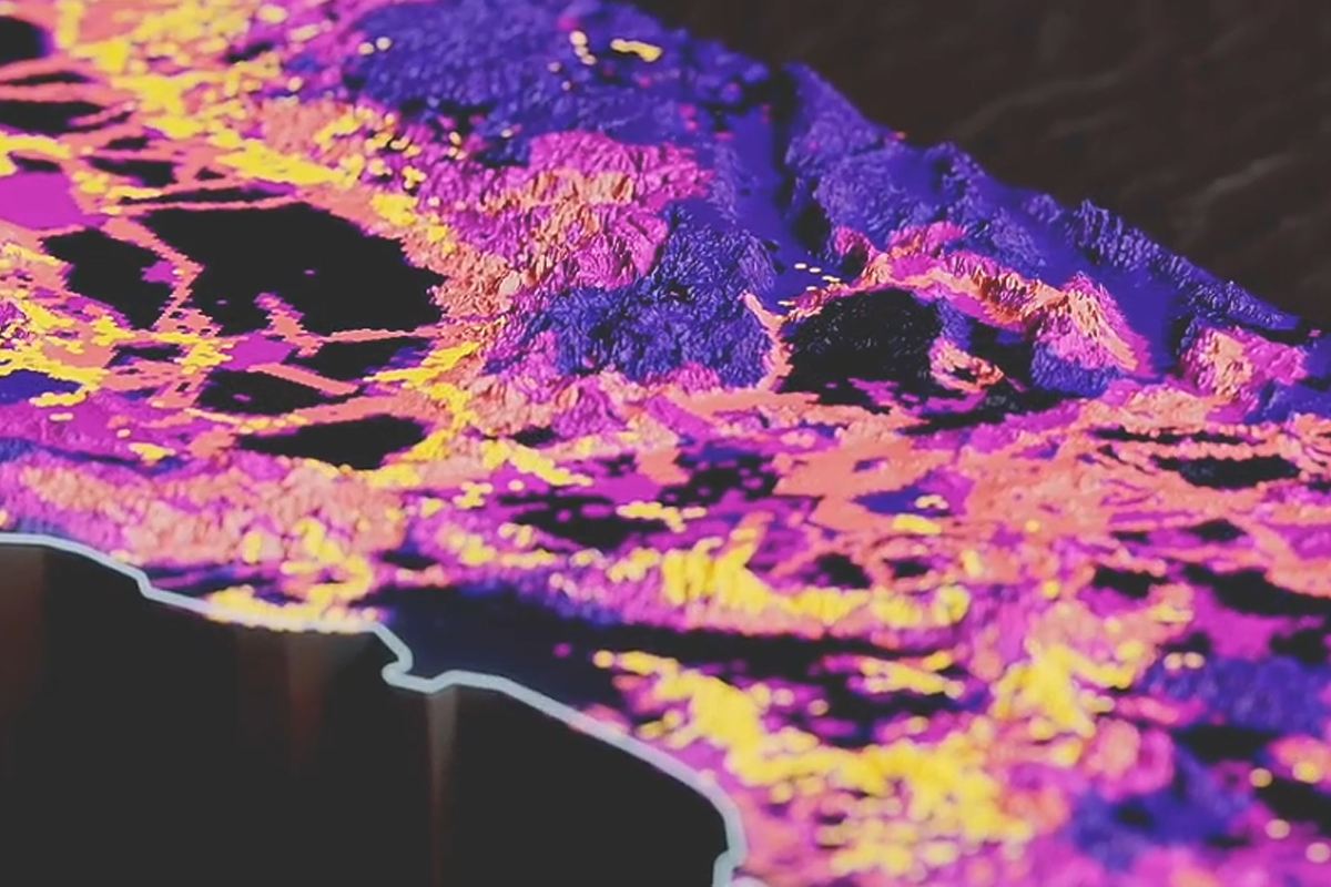 Animated cityscape of Tampa rotates and shows traffic movement