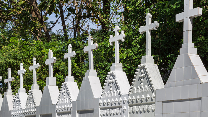 Una fila de cruces blancas