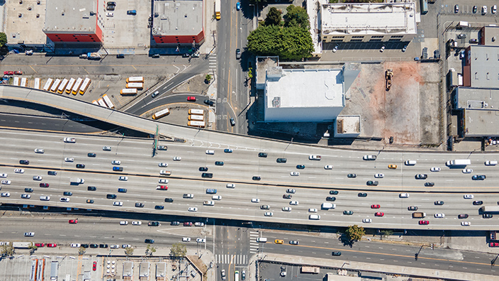 Vista aérea de las autopistas de Los Ángeles