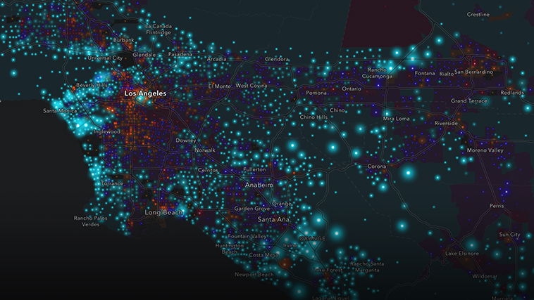 Mapa de Florida con caminos y carreteras resaltadas en rojo y azul