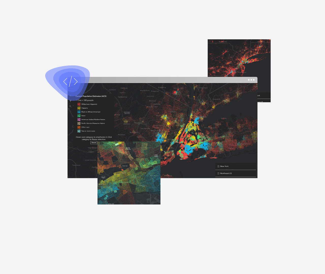 Mapa multicolor que muestra estimaciones de población actuales.