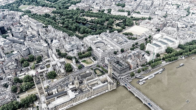 Las imágenes aéreas del área de Westminster en Londres brindan información clave para el gemelo digital a escala nacional utilizando tecnología SIG
