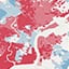 Mapa con las zonas seleccionadas marcadas en azul y rojo