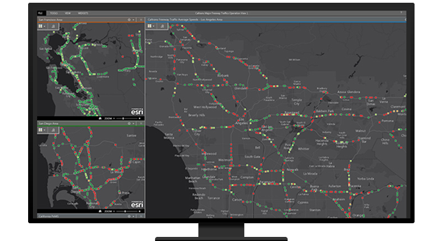 Un gráfico de un monitor de ordenador que muestra rutas de carretera en gris, rojo y verde