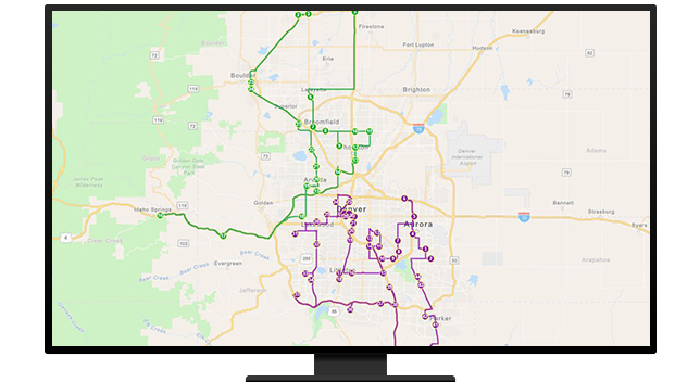 Un gráfico de un monitor de ordenador que muestra un mapa de ruta a nivel estatal en verde y morado