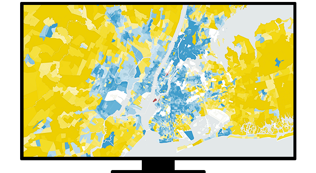 Gráfico de un monitor de ordenador que muestra un mapa de área en amarillo brillante y azul sobre un fondo gris