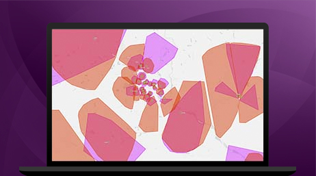 Gráfico de un monitor de ordenador portátil que muestra un patrón abstracto de parches de color rosa, melocotón y púrpura sobre un fondo blanco