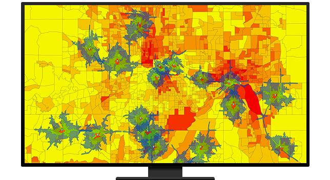 Gráfico de un monitor de ordenador que muestra un mapa de calor amarillo y rojo con parches dispersos de azul y verde