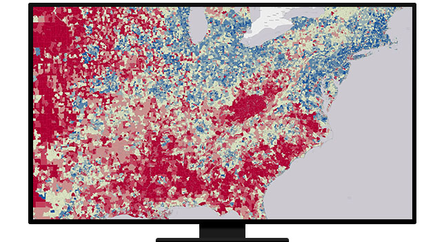 Un gráfico de un monitor de ordenador que muestra un mapa de densidad en rojo y azul sobre un fondo blanco