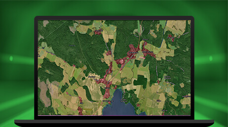 Una imagen de un portátil que muestra un mapa de un área forestal en verde claro y oscuro