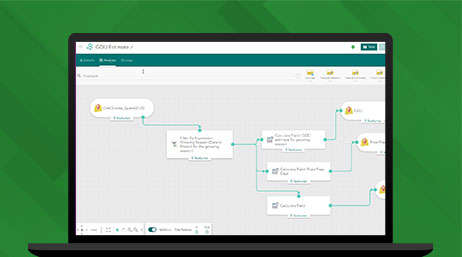 Graphic of a laptop monitor displaying a flow chart over a green background