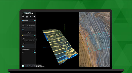 Un portátil que muestra Site Scan for ArcGIS con una reconstrucción digital de un paisaje minero utilizada para la visualización y la reconstrucción