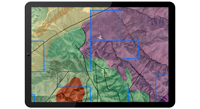 Una tablet que muestra un mapa que muestra la planificación de la prospección y del uso del suelo