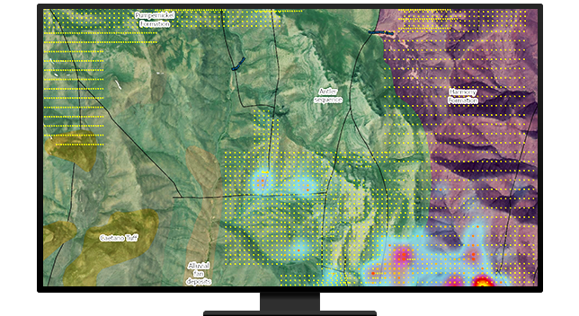 Un ordenador de escritorio que muestra herramientas de representación cartográfica y análisis en el software de ArcGIS