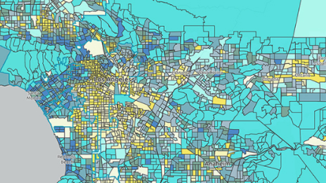 Mapa con parcelas azules, amarillas y grises