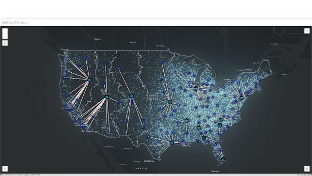 Mapa de Estados Unidos con puntos y líneas