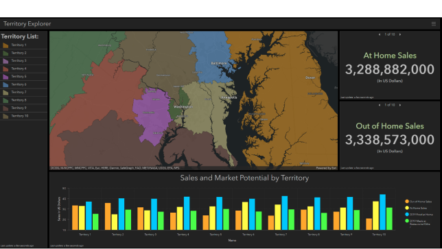 Cuadro de mando con mapa del territorio y números de ventas 