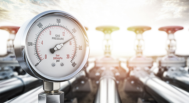 Un medidor de presión de gas por encima de 200 psi