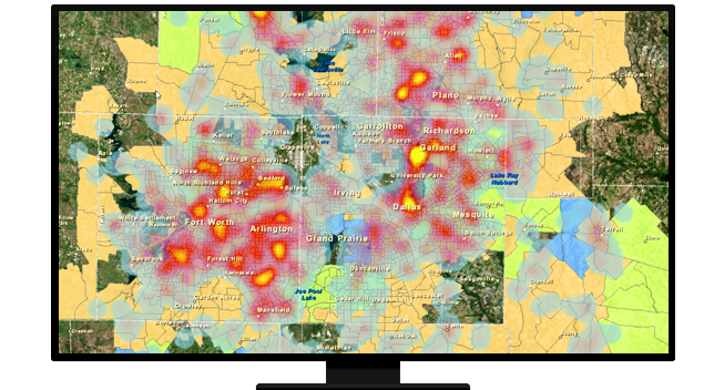 A graphic of a computer monitor displaying a heat map in red and yellow on a green and orange background