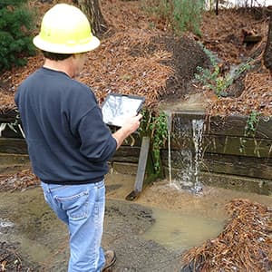 Field worker using tablet